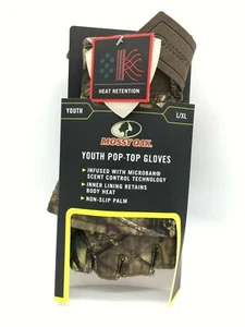 Mossy Oak Heat Retention Non-Slip Palm Pop-Top Magnetic Gloves Youth LG/XL NEW - Picture 1 of 5
