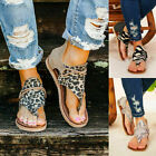 Women Leopard Flat Sandals Ladies Zip Back Flip Flops Gladiator Beach Shoes CN