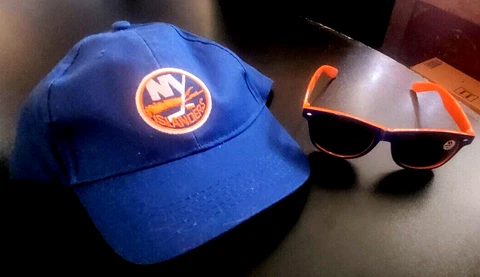 NY Islanders Hockey Lot; Blue/Orange Sunglasses+Cotton Cap;Vented,Adjustable;NEW Cover