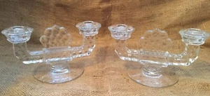 Pair of Vintage Fostoria AMERICAN Clear Crystal 4.5" Double Taper Candlesticks - Picture 1 of 5