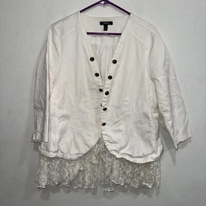 Torrid Denim Jacket Women Plus Size 2 Stretch White Jean/lace Button Up  - Picture 1 of 6