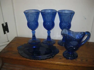 5  Avon Fostoria: George & Martha Washington 3 Goblets  Pitcher & Soap Dish MINT - Picture 1 of 18