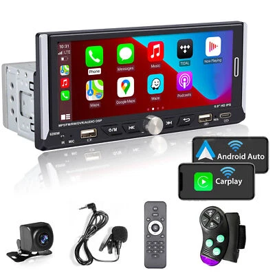 Wireless Single Din Car Radio Stereo Car Play 6.9inch touchscreen Bluetooth USB - Image 1 of 4