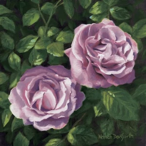 ¡VENTA DANFORTH! Rosas violetas, 6x6 pintura al óleo original realista, flores florales - Imagen 1 de 3