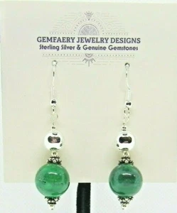 Sterling Silver Natural MALACHITE Gemstone Dangle Earrings #2774...Handmade USA - Picture 1 of 7