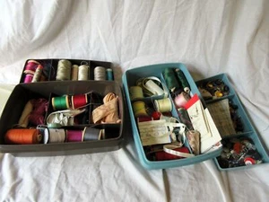 2 TUPPERWARE SEWING BOX TUBS FULL OF SEWING STUFF - Picture 1 of 4