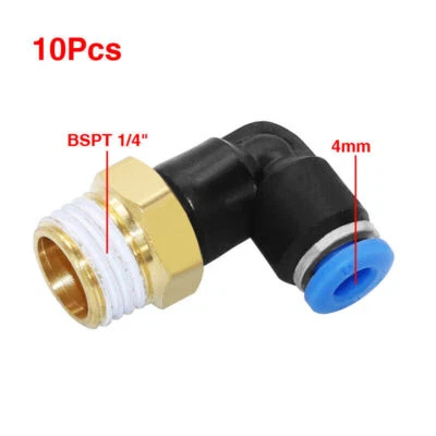 10Pcs Pneumatic Elbow Connector 4mm Tube to Male 1/4 Thread Air Push in Fitting - Image 1 of 4