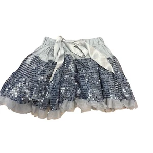 Dream Dazzlers Girls Silver Sequin Skirt With Ruffle & Ribbon Tie Size 3-6 Years - Picture 1 of 4