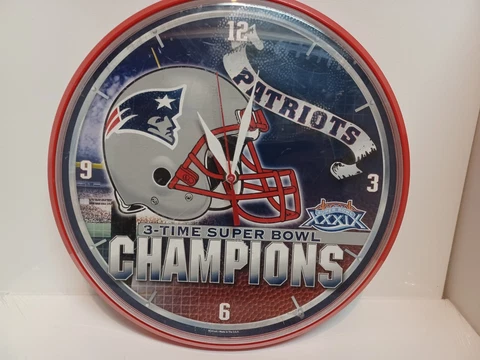 Vintage Made USA Wincraft New England Patriots 3-Time Super Bowl Champions Clock Cover