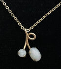 Vintage Gold Plated 2 X Opal Drop Pendant with Chain