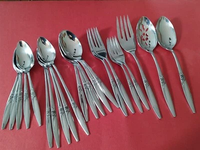 22 peças Highland Rose 1881 Rogers aço inoxidável 5x colheres de chá de sopa garfos para servir Oneida - Imagem 1 de 4