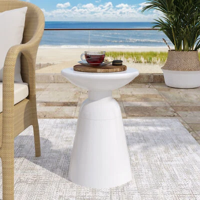 15" Round Iron Outdoor /Indoor End Accent Side Table Patio Table White Garden - Image 1 of 4