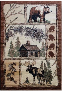 Cabin Style Area Rug – Rustic Lodge Rugs with Bear, Elk, Deer & Moose Designs fo - Picture 1 of 8