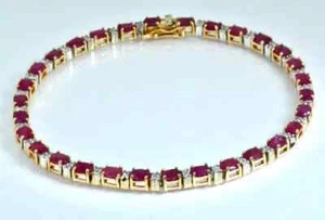 Lab Created Oval Cut Ruby and Diamond Tennis Bracelet 14k Yellow Gold Over 8 CT - Picture 1 of 1