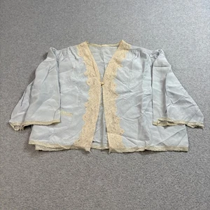 Vintage Shirt Woman Large Blue Satin Sheer Lingerie Lace Jacket Coquette READ - Picture 1 of 8