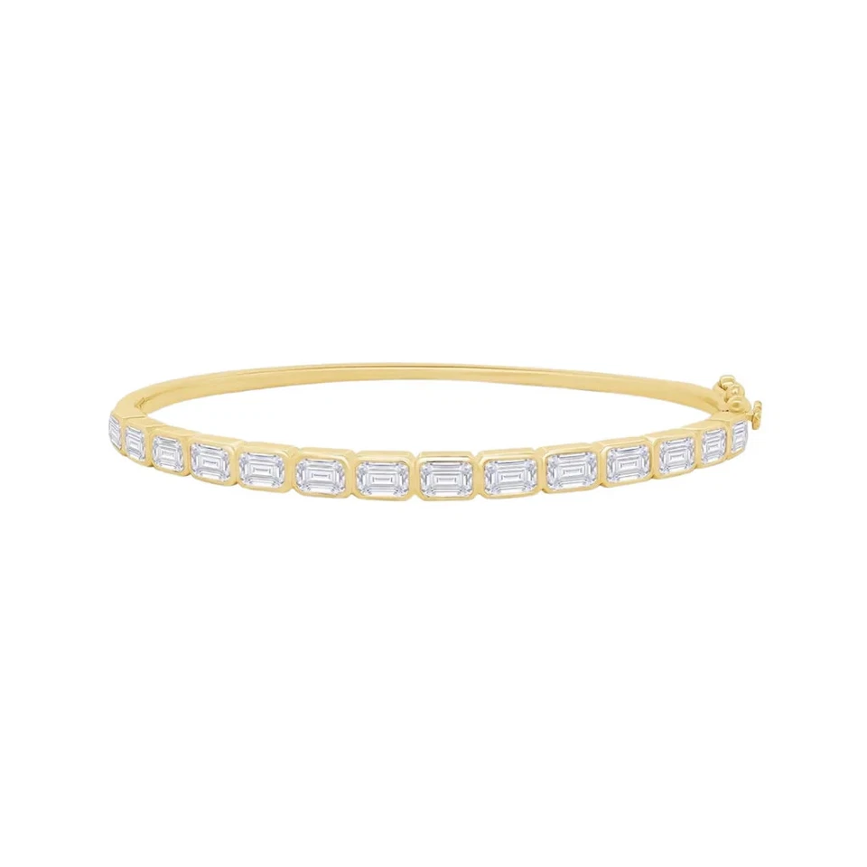 Brazalete brazalete de diamantes esmeralda de 3,75 quilates de 6,75" en oro amarillo de 14 quilates cultivado en laboratorio Foto 1 de 1