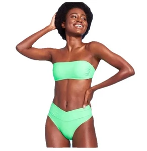 NWT Lime Green Bandeau Bikini Top And Bottoms Removable Straps Wild Fable XXS - Picture 1 of 2
