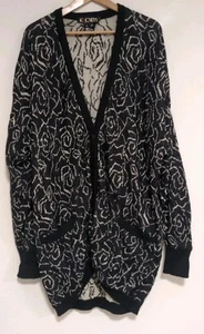 ESCADA Margaretha Ley Size L Vintage Cardigan Black White Mohair Wool - Foto 1 di 7