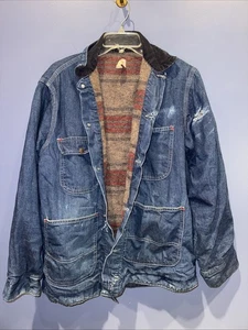 Medium Denim Barn Coat Wool Troy Blanket Lined Sears & Roebuck Work Clothing - Picture 1 of 9