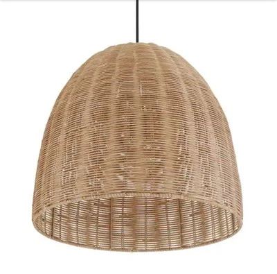 Highler 1-Light Island Pendant with Natural Rattan Shade Matte Black  - Image 1 of 3