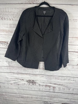Chaqueta Eileen Fisher Mujer 1X Blazer Negro Seda Arrugado Frente Abierto Texturizado Foto 1 de 4