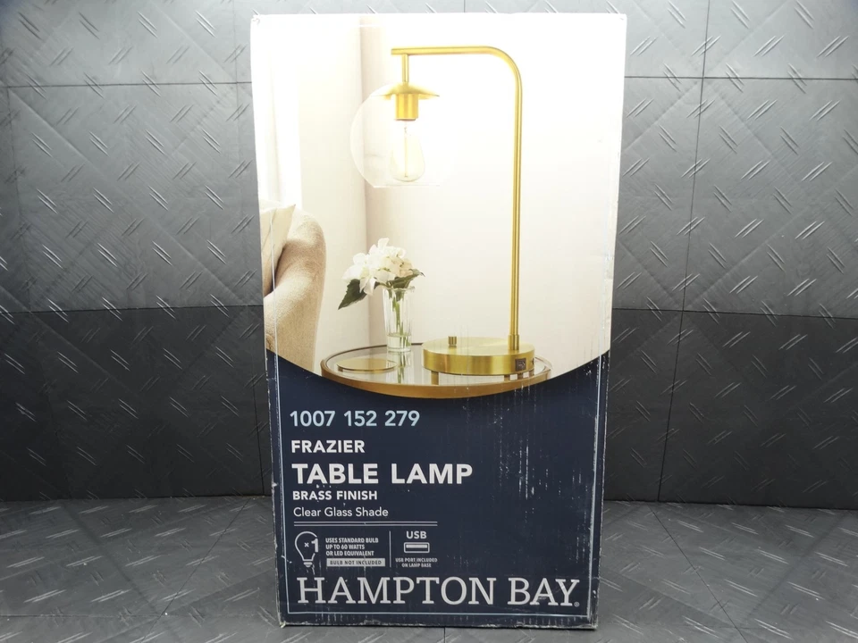 Hampton Bay Frazier 21.5 in. Antique Brass Table Lamp with USB Port 1007152279 - Image 1 of 4