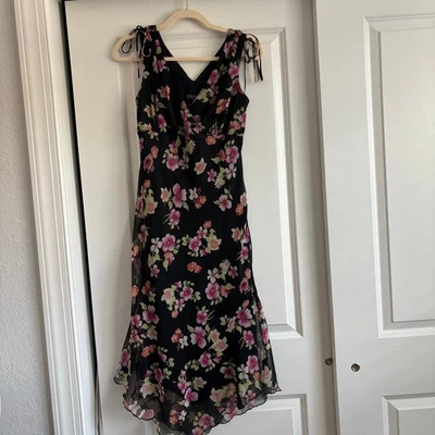 VTG New York & Company Floral Slip Dress Black Floral Whimsigoth 90s Y2K 4 - Image 1 of 4