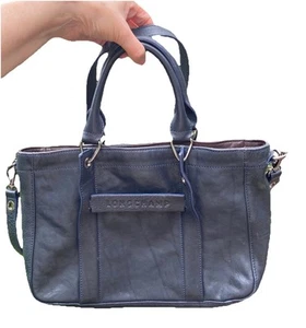 Longchamp 3-D Midnight Blue Leather Crossbody Bag Rare HTF Estate - Picture 1 of 19