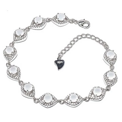 Pulsera hecha a mano de plata de ley 925 Aqua Calcedonia 6-8" T96 Foto 1 de 4