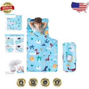 Maschinenwaschbare Dino Nap Matte mit Kissen für Kleinkinder - Ideal für Übernachtungen - Bild 1 von 9