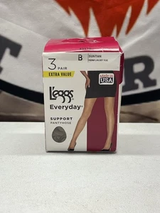 (3 pair) Leggs Everday Support Pantyhose - Reinforced Toe - Suntan - B - 43179 - Picture 1 of 6