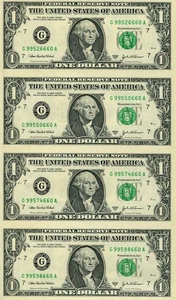 2003-A Chicago IL $1 Federal Reserve Note Uncut Sheet of 4 JBS - Picture 1 of 2