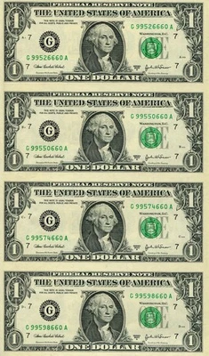 2003-A Chicago IL $1 Federal Reserve Note Uncut Sheet of 4 JBS - Image 1 of 2