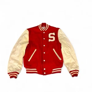 Vintage 80s fraternity prep SEARS Wool leather varsity jacket Sz S - Picture 1 of 8
