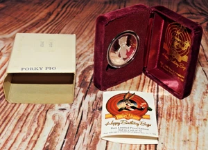 Moneta 50° anniversario 1990 PORKY PIG 1 oz Proof WB .999 argento con scatola e certificato di autenticità - Foto 1 di 16