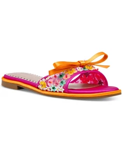 Betsey Johnson Teasse Fuchsia Multi Floral Women's Flat Sandals Size 7 - Picture 1 of 5