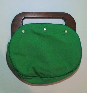 Vintage The Bee Hive Baltimore Handbag Purse Wooden Handles Wool Cover - Green - Picture 1 of 6
