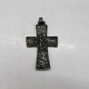 James Avery Sterling Silver St Francis 2 Inch Hammered Cross Pendant - Picture 1 of 6