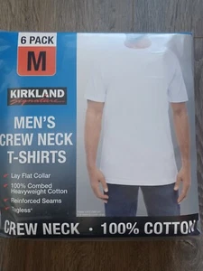 New 6 x Mens KIRKLAND Signature CrewNeck White T-Shirts 100% Combed Cotton (M) - Picture 1 of 4