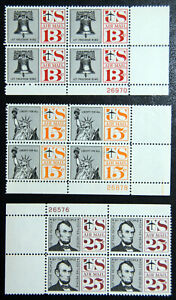 US Stamps 5 Mint Plate Blocks, Aug 47-Feb 67, SC# C62, 63, 59, 35 and 1290 MNH