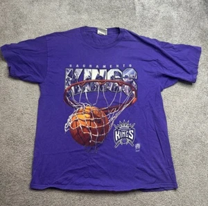 Vintage 90s Sacramento Kings Basketball NBA XL Purple shirt Shattered Backboard - Picture 1 of 7