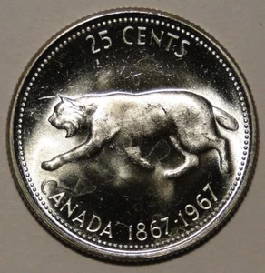 BU UNC Canada 1867-1967 centennial bobcat silver quarter 25 cent 25c - Picture 1 of 2