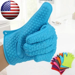 1Pc Silicone BBQ Heat Resistant Gloves Oven Grill Pot Kitchen Cooking Mitts pot - Picture 1 of 13