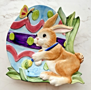 Fitz & Floyd Bunny Rabbit "Painting Easter Eggs Holiday Spring CanapÃ© Plate