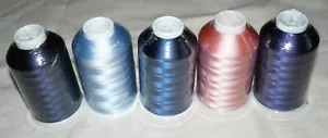 Lot of 5 Cones Spools Gunold Polyester Embroidery Thread 5000m 40 wt Blues Pink - Picture 1 of 3