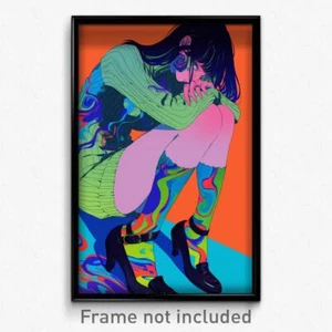 Anime Art Poster - Mädchen fühlen Geduld tragen ordentlich gerippte Beinbekleidung (Druck) - Bild 1 von 1