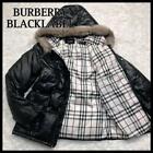 Burberry Black Label Duffle Down Coat Fox Fur Nova Check