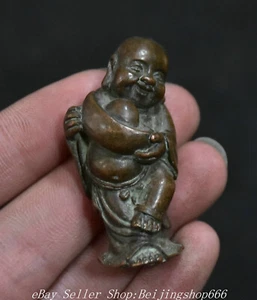 2" Old Chinese Purple Bronze Happy Laugh Maitreya Buddha Wealth Statue - Picture 1 of 5