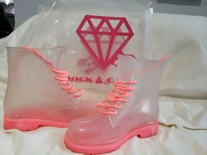 Rock & Candy Clear Jelly Lace Up Boots Women's 8 Booties Bright Pink - Bild 1 von 3