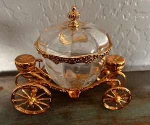 Franklin Mint 1989 Cinderella Magic Coach 24k Plated Gold Trinket Box Crystal - Picture 1 of 5